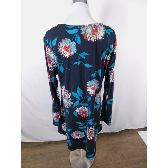 Lildy L-XL Navy Floral Swing Tunic Long Sleeve Boho Witch - Picture 7 of 11